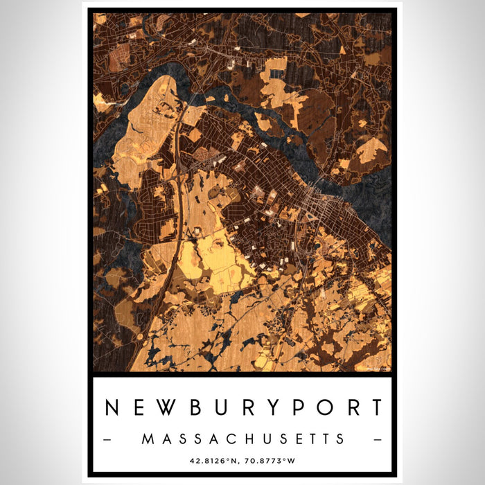 Newburyport Massachusetts Map Print Portrait Orientation in Ember Style With Shaded Background