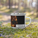 Right View Custom Newburyport Massachusetts Map Enamel Mug in Ember on Grass With Trees in Background