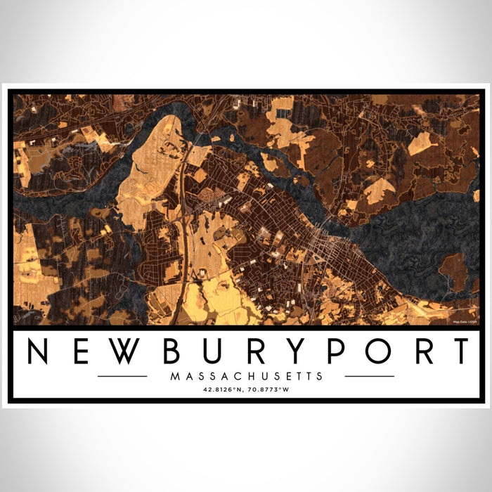 Newburyport Massachusetts Map Print Landscape Orientation in Ember Style With Shaded Background