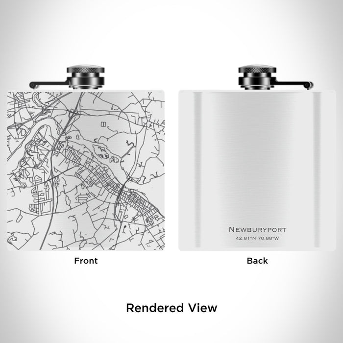 Rendered View of Newburyport Massachusetts Map Engraving on 6oz Stainless Steel Flask in White