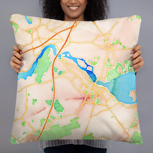 Person holding 22x22 Custom Newburyport Massachusetts Map Throw Pillow in Watercolor