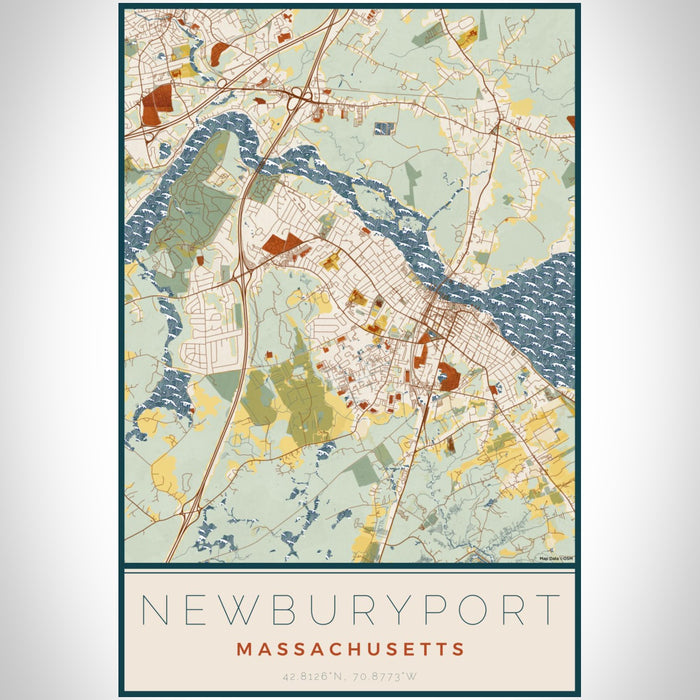 Newburyport Massachusetts Map Print Portrait Orientation in Woodblock Style With Shaded Background