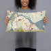 Person holding 20x12 Custom Newburyport Massachusetts Map Throw Pillow in Woodblock