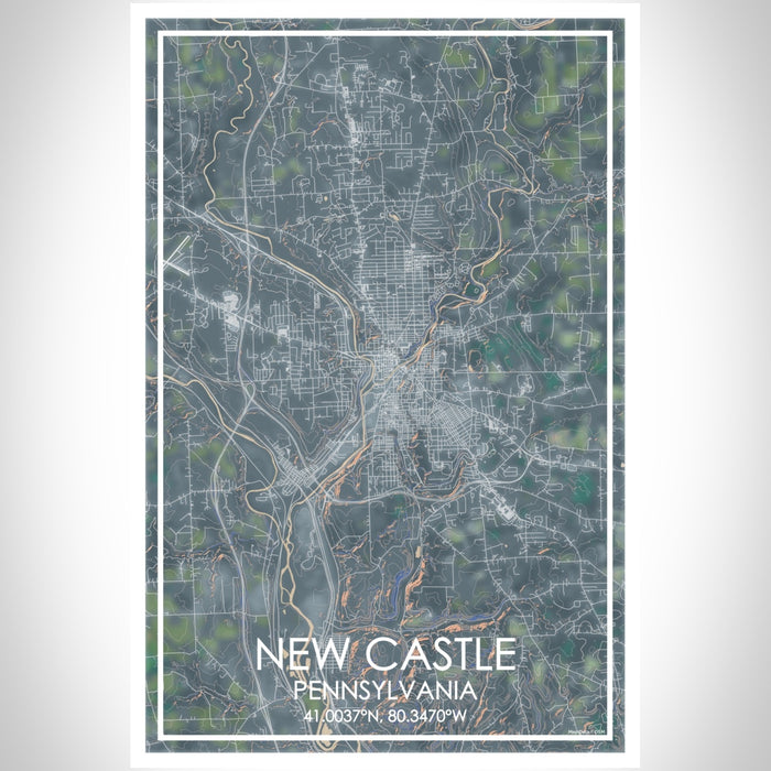 New Castle Pennsylvania Map Print Portrait Orientation in Afternoon Style With Shaded Background