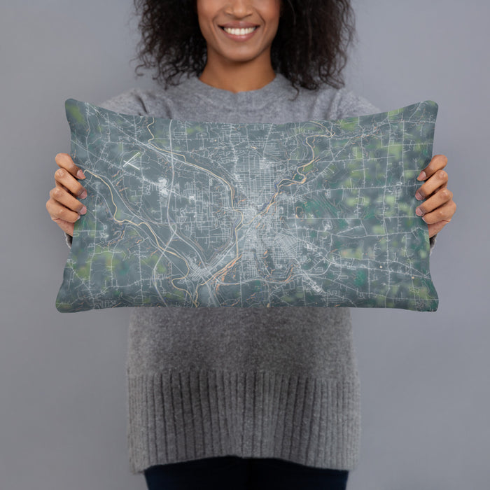 Person holding 20x12 Custom New Castle Pennsylvania Map Throw Pillow in Afternoon