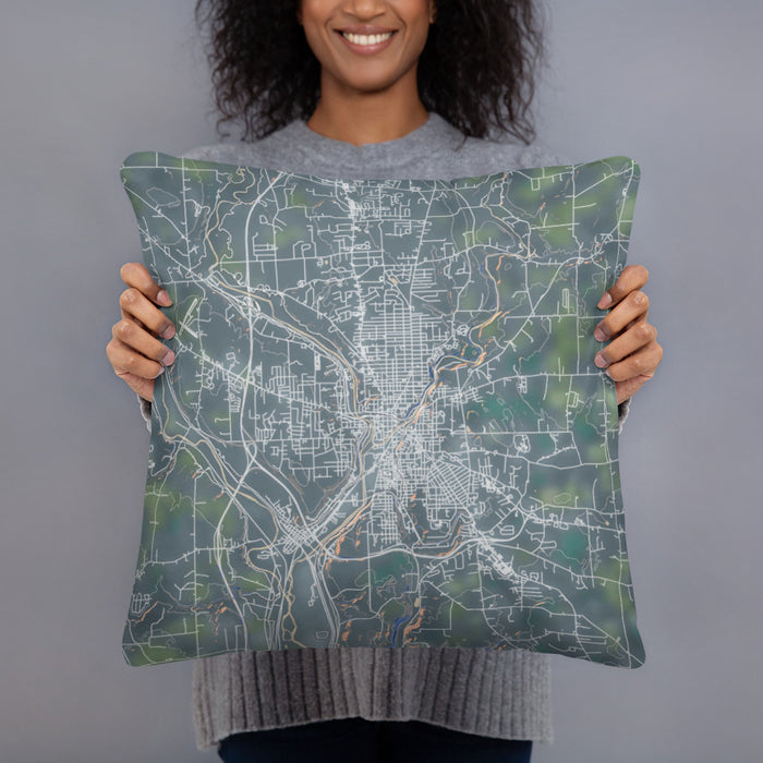 Person holding 18x18 Custom New Castle Pennsylvania Map Throw Pillow in Afternoon