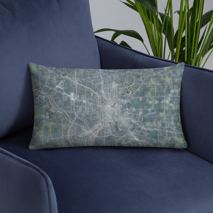 Custom New Castle Pennsylvania Map Throw Pillow in Afternoon on Blue Colored Chair