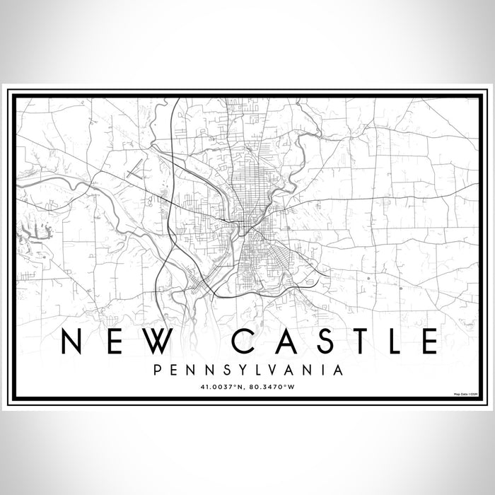 New Castle Pennsylvania Map Print Landscape Orientation in Classic Style With Shaded Background