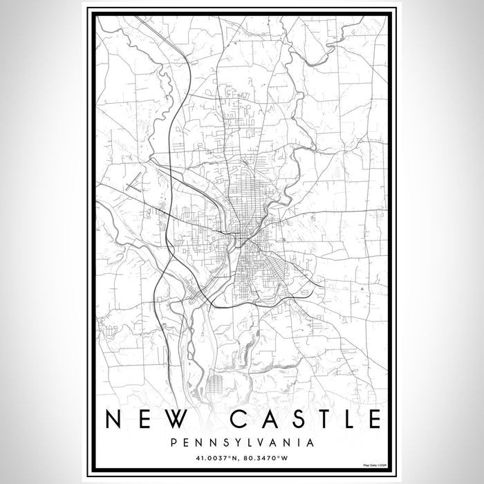 New Castle Pennsylvania Map Print Portrait Orientation in Classic Style With Shaded Background