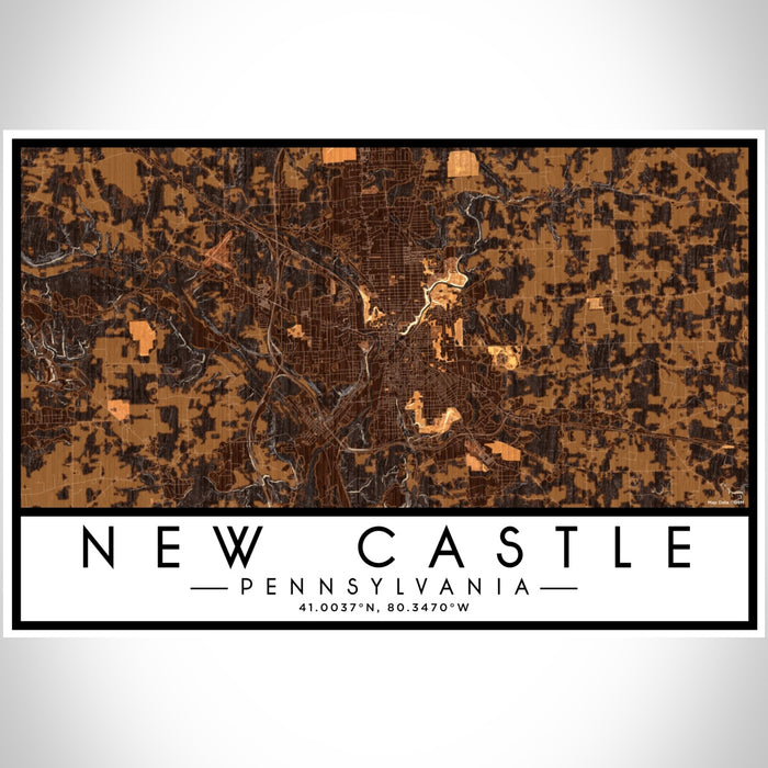 New Castle Pennsylvania Map Print Landscape Orientation in Ember Style With Shaded Background