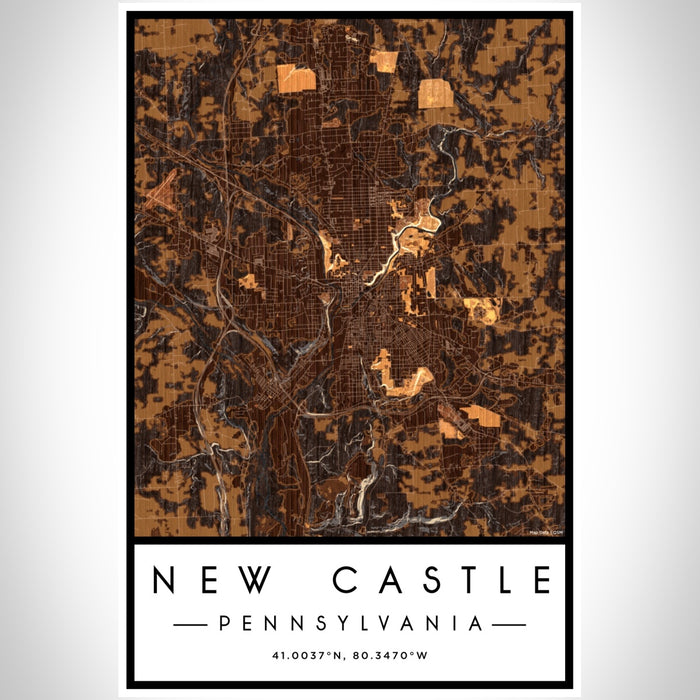 New Castle Pennsylvania Map Print Portrait Orientation in Ember Style With Shaded Background