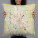 Person holding 22x22 Custom New Castle Pennsylvania Map Throw Pillow in Woodblock