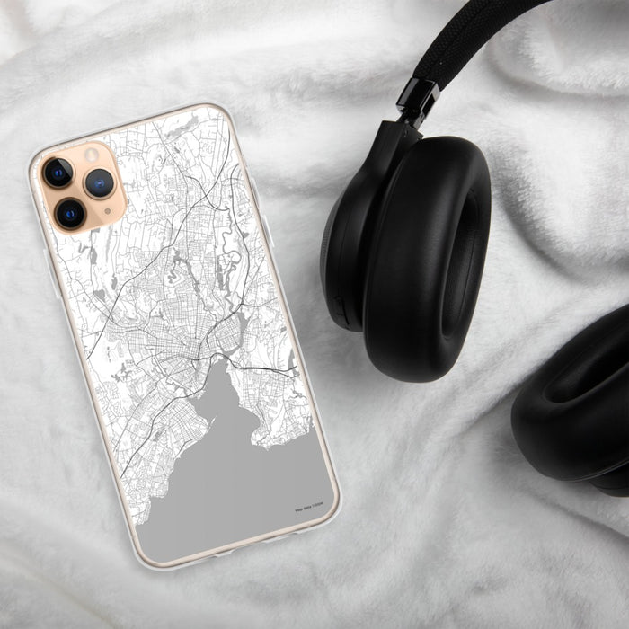 Custom New Haven Connecticut Map Phone Case in Classic on Table with Black Headphones
