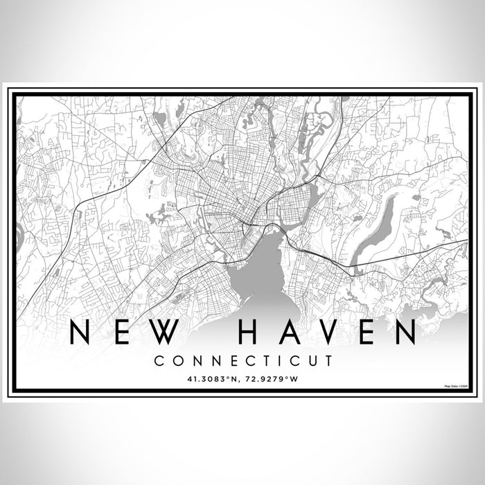 New Haven Connecticut Map Print Landscape Orientation in Classic Style With Shaded Background