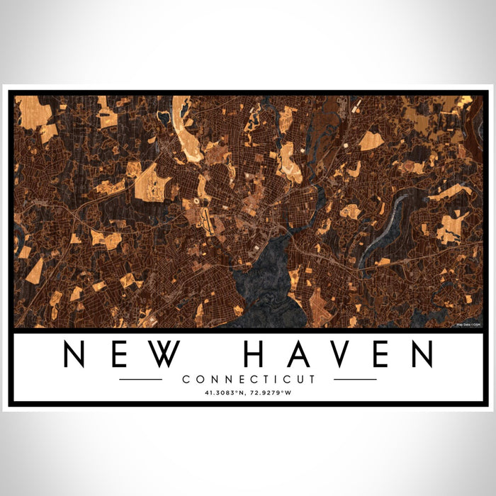 New Haven Connecticut Map Print Landscape Orientation in Ember Style With Shaded Background