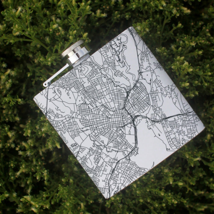 New Haven Connecticut Custom Engraved City Map Inscription Coordinates on 6oz Stainless Steel Flask in White