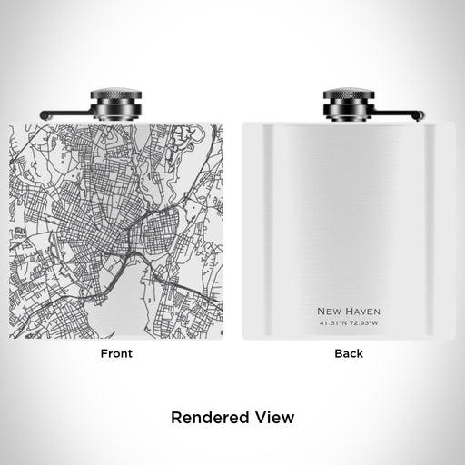 Rendered View of New Haven Connecticut Map Engraving on 6oz Stainless Steel Flask in White