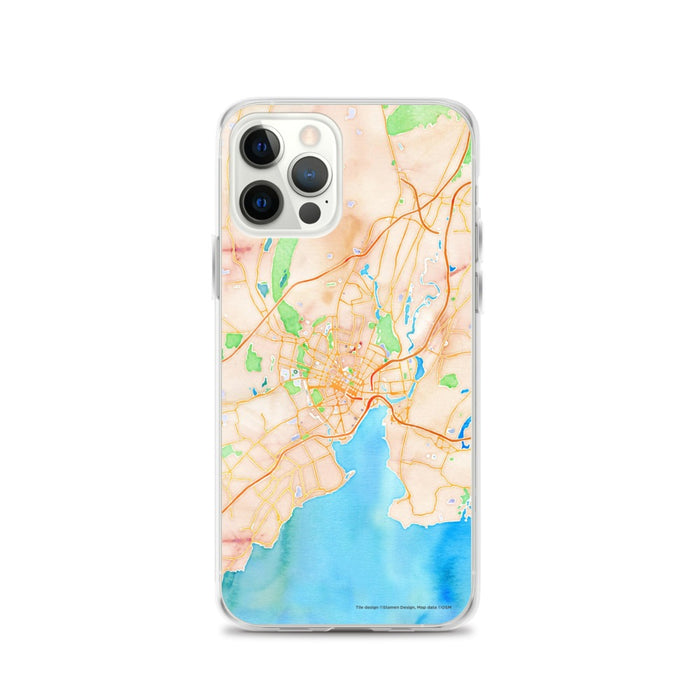 Custom New Haven Connecticut Map iPhone 12 Pro Phone Case in Watercolor