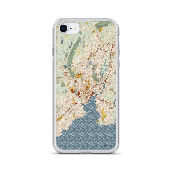 Custom New Haven Connecticut Map iPhone SE Phone Case in Woodblock