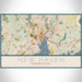 New Haven Connecticut Map Print Landscape Orientation in Woodblock Style With Shaded Background