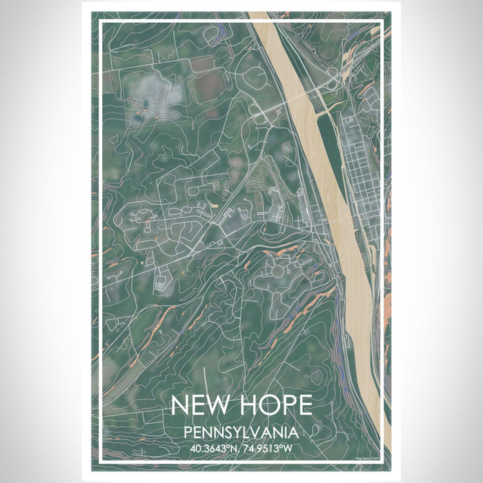 New Hope Pennsylvania Map Print Portrait Orientation in Afternoon Style With Shaded Background
