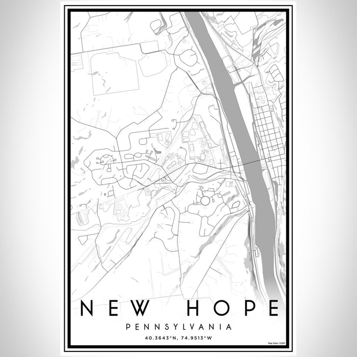 New Hope Pennsylvania Map Print Portrait Orientation in Classic Style With Shaded Background