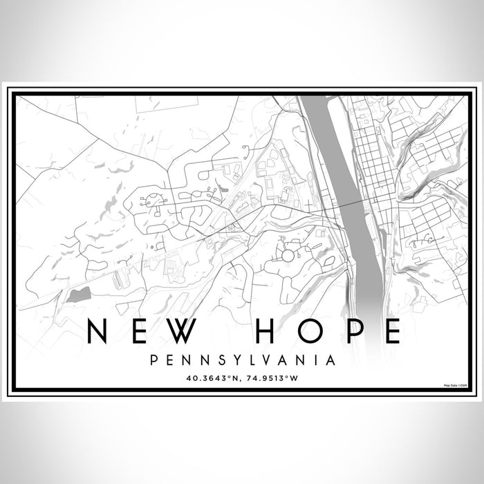 New Hope Pennsylvania Map Print Landscape Orientation in Classic Style With Shaded Background