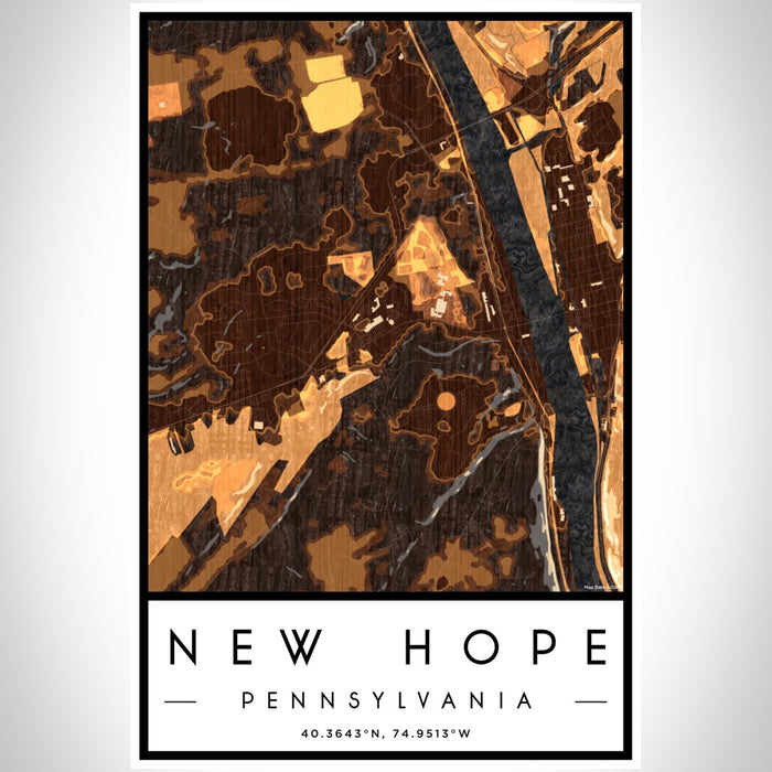 New Hope Pennsylvania Map Print Portrait Orientation in Ember Style With Shaded Background