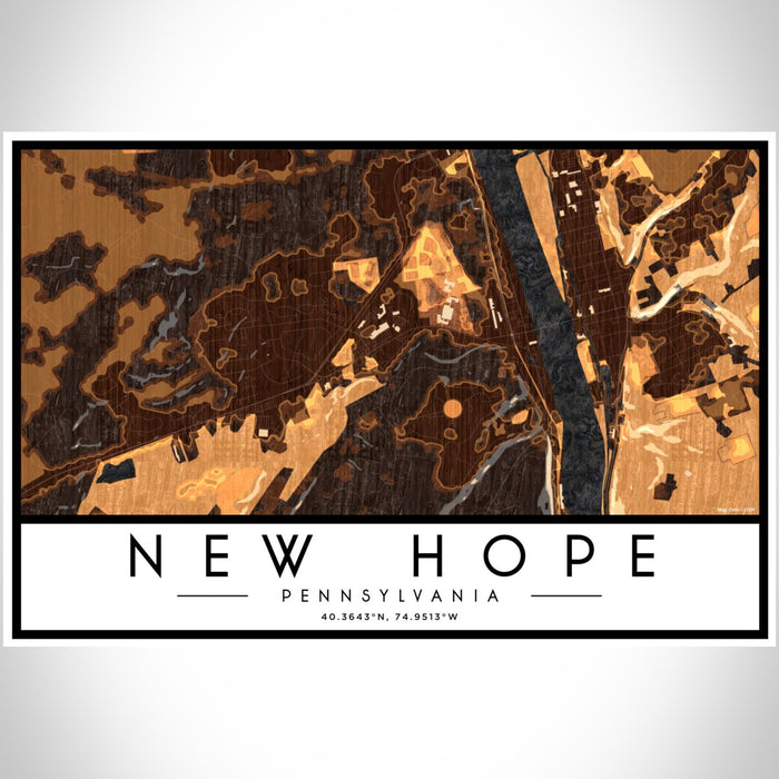 New Hope Pennsylvania Map Print Landscape Orientation in Ember Style With Shaded Background