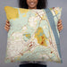 Person holding 22x22 Custom New Hope Pennsylvania Map Throw Pillow in Woodblock