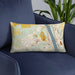 Custom New Hope Pennsylvania Map Throw Pillow in Woodblock on Blue Colored Chair