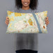 Person holding 20x12 Custom New Hope Pennsylvania Map Throw Pillow in Woodblock