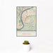 12x18 New Kensington Pennsylvania Map Print Portrait Orientation in Woodblock Style With Small Cactus Plant in White Planter