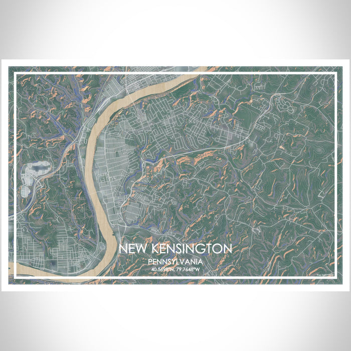 New Kensington Pennsylvania Map Print Landscape Orientation in Afternoon Style With Shaded Background