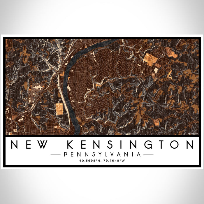 New Kensington Pennsylvania Map Print Landscape Orientation in Ember Style With Shaded Background