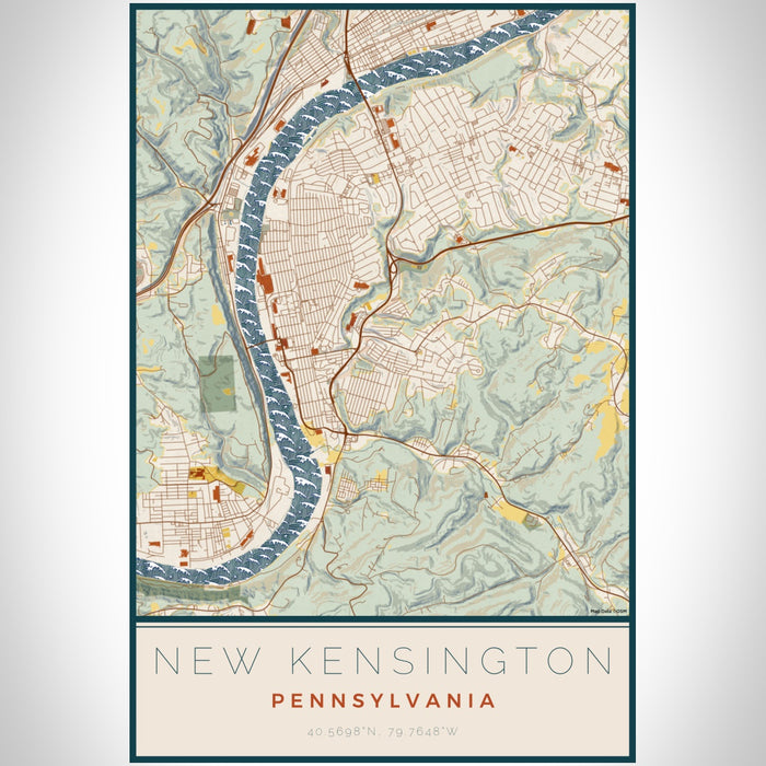New Kensington Pennsylvania Map Print Portrait Orientation in Woodblock Style With Shaded Background