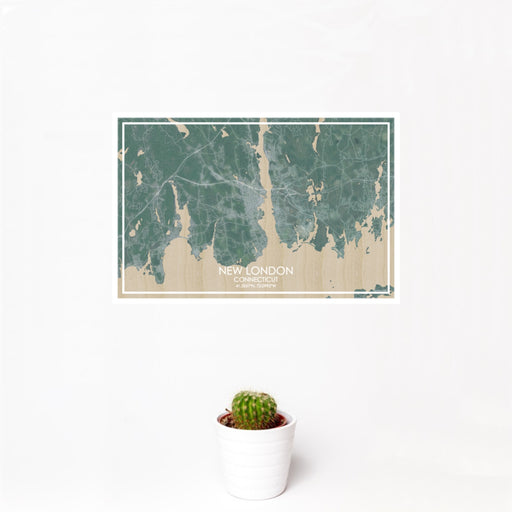 12x18 New London Connecticut Map Print Landscape Orientation in Afternoon Style With Small Cactus Plant in White Planter