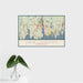 16x24 New London Connecticut Map Print Landscape Orientation in Woodblock Style With Tropical Plant Leaves in Water