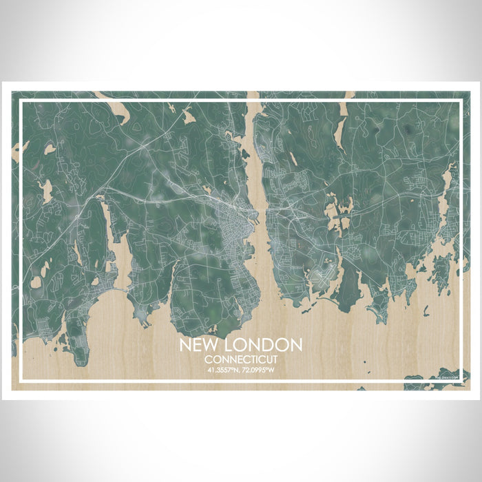 New London Connecticut Map Print Landscape Orientation in Afternoon Style With Shaded Background