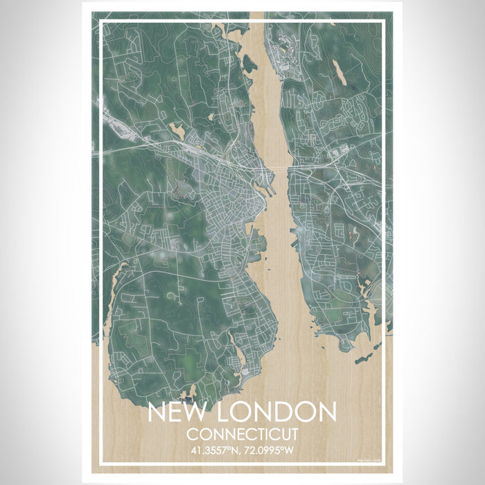 New London Connecticut Map Print Portrait Orientation in Afternoon Style With Shaded Background