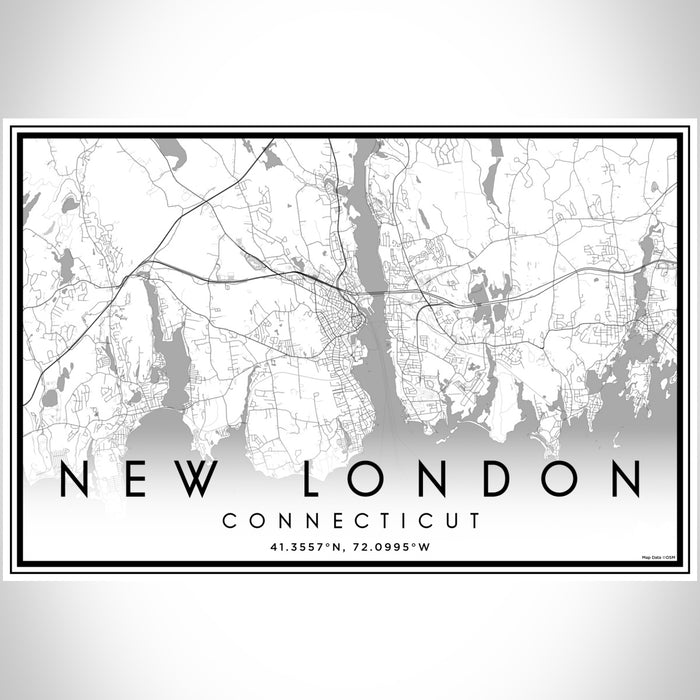 New London Connecticut Map Print Landscape Orientation in Classic Style With Shaded Background