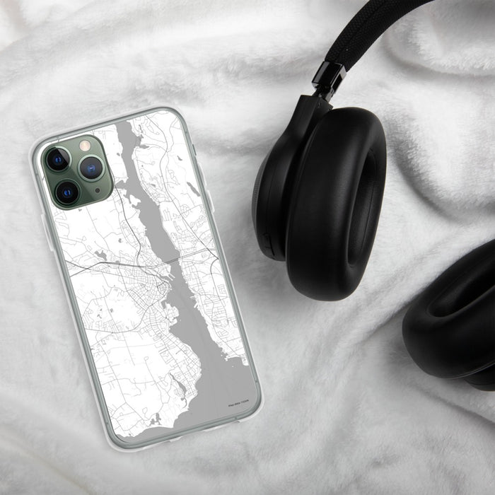 Custom New London Connecticut Map Phone Case in Classic on Table with Black Headphones