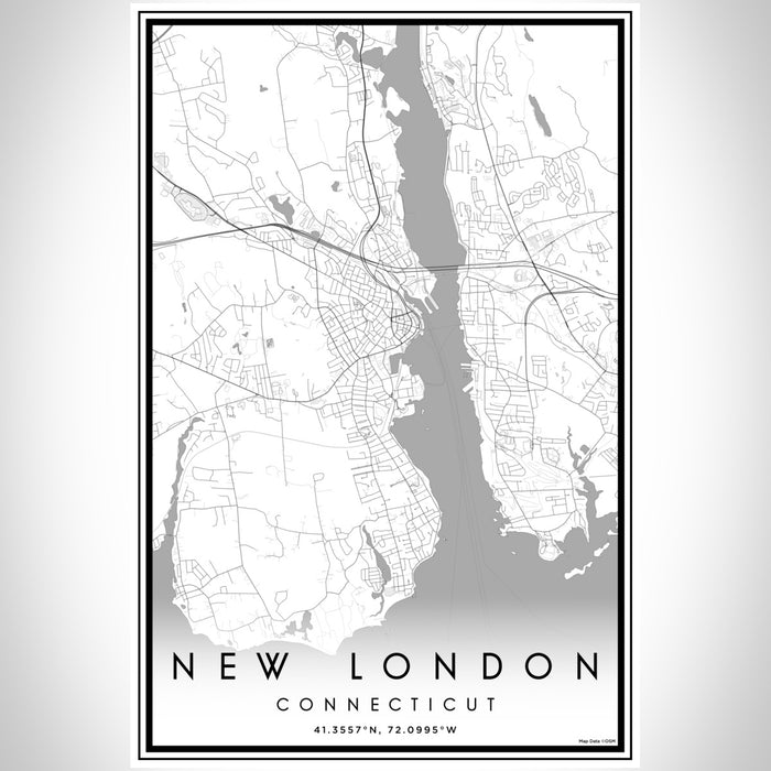New London Connecticut Map Print Portrait Orientation in Classic Style With Shaded Background