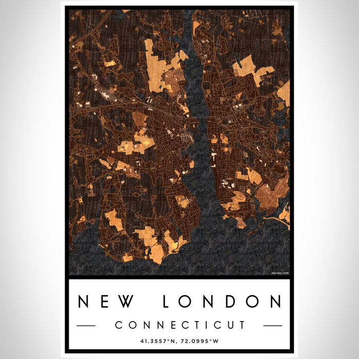 New London Connecticut Map Print Portrait Orientation in Ember Style With Shaded Background