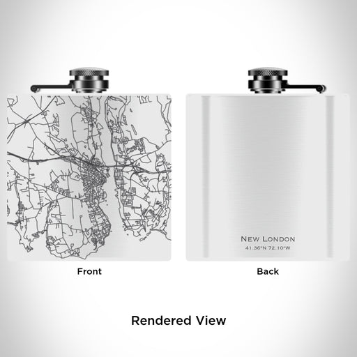 Rendered View of New London Connecticut Map Engraving on 6oz Stainless Steel Flask in White