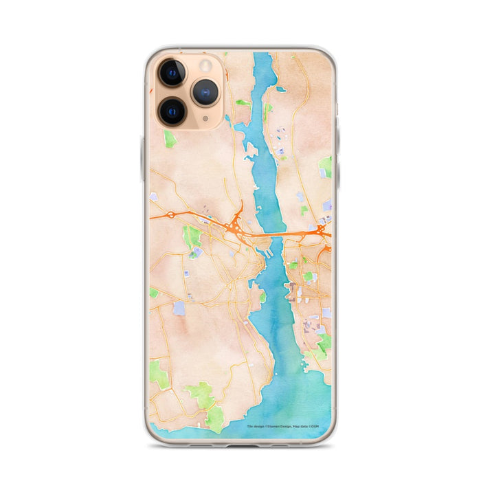 Custom iPhone 11 Pro Max New London Connecticut Map Phone Case in Watercolor