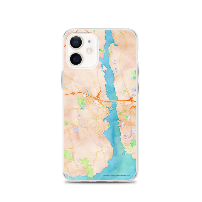 Custom iPhone 12 New London Connecticut Map Phone Case in Watercolor