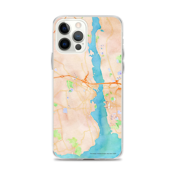 Custom iPhone 12 Pro Max New London Connecticut Map Phone Case in Watercolor