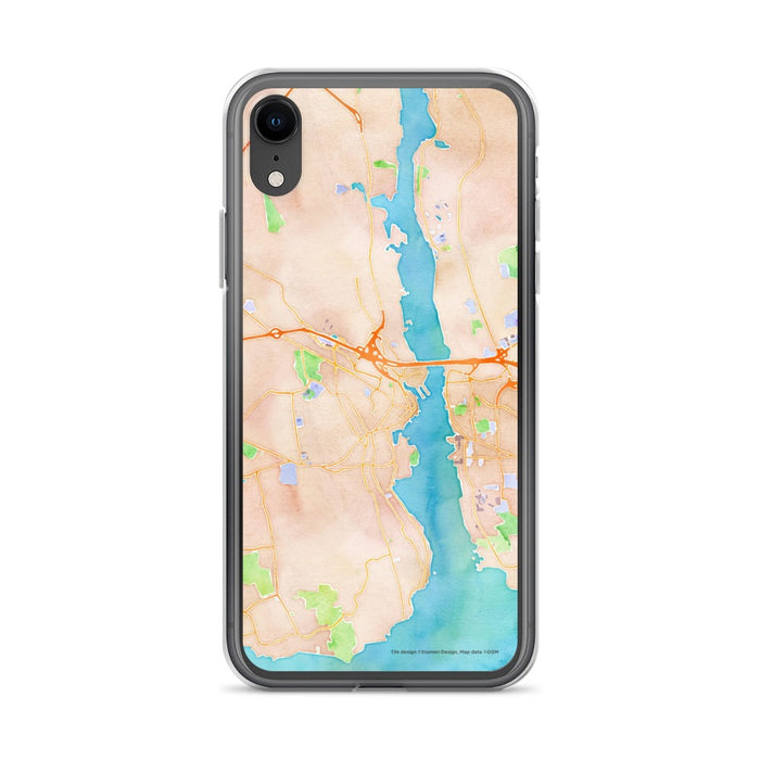 Custom iPhone XR New London Connecticut Map Phone Case in Watercolor