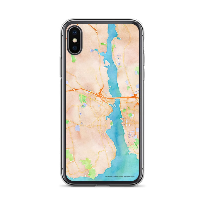 Custom iPhone X/XS New London Connecticut Map Phone Case in Watercolor